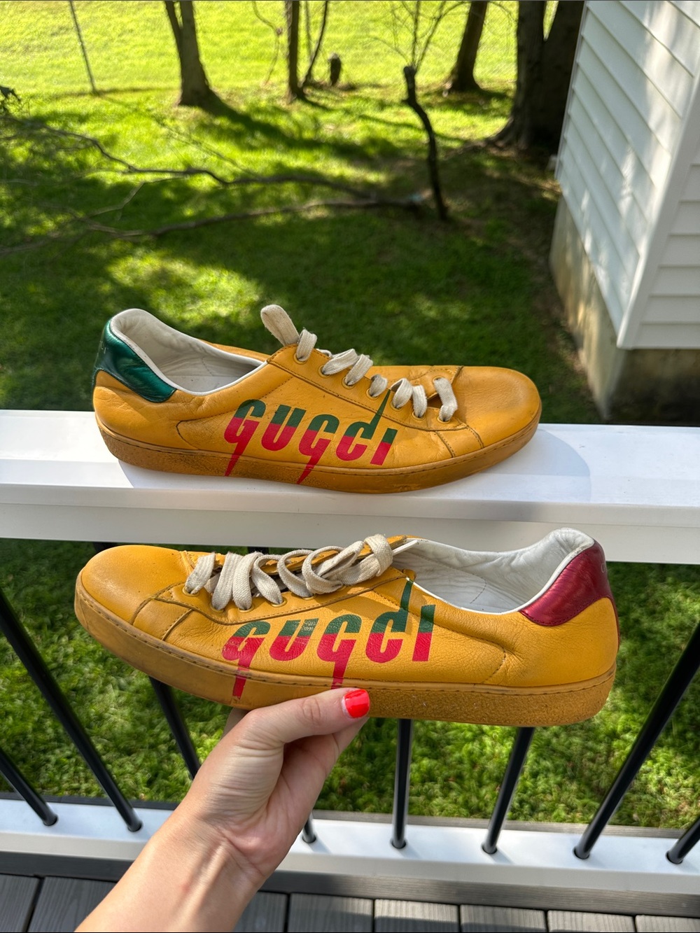 Gucci Yellow Leather Low-Top Sneakers with Multicolor Side Lettering